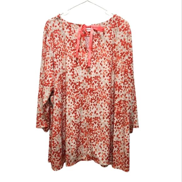 Susan Graver Liquid Knit Tie Bow Keyhole Back Plus Size 3X Tunic Abstract Dots - Picture 2 of 4